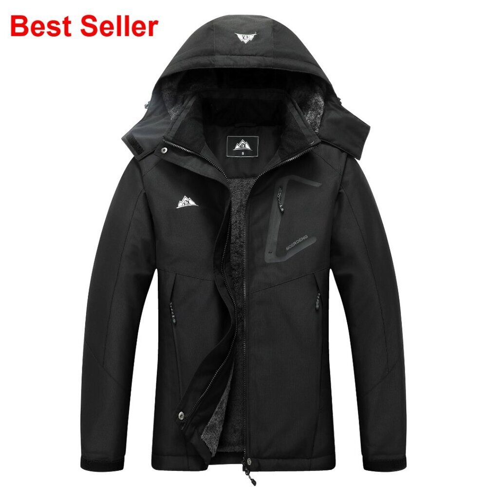 Waterproof Ski Jacket with Detachable Hood, Zipper Pockets, Winter Coat